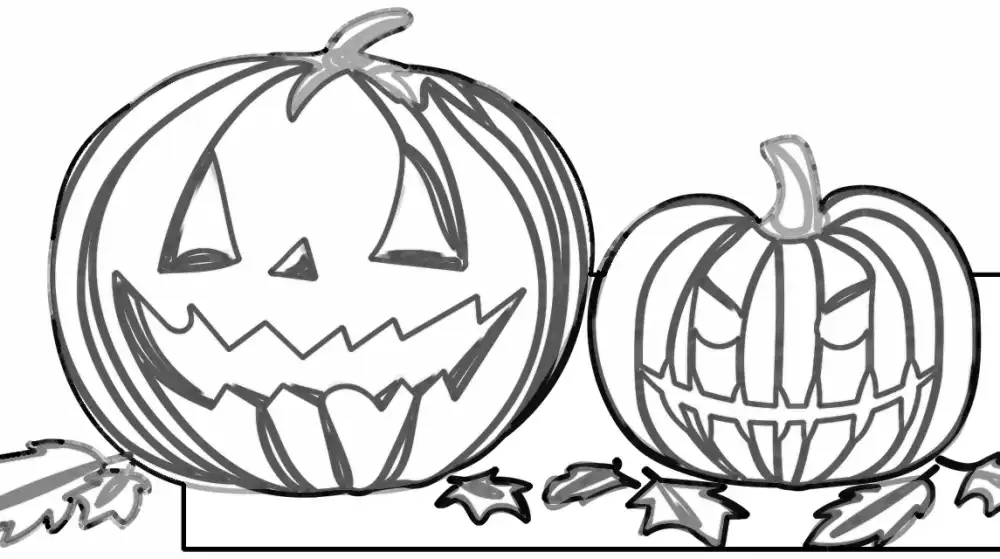 Kolorowanki na Halloween -  Dynie z liściami