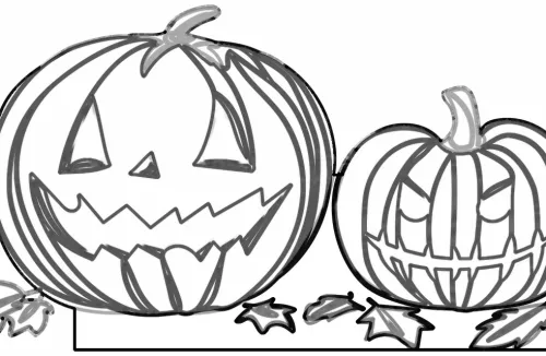 Kolorowanki na Halloween -  Dynie z liściami